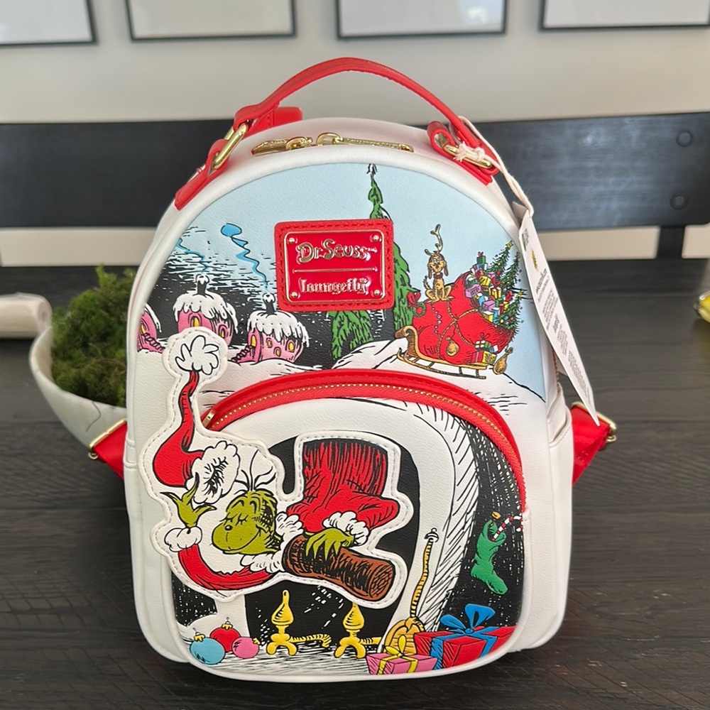 Loungefly Dr. Seuss Grinch White and Red Mini Backpack